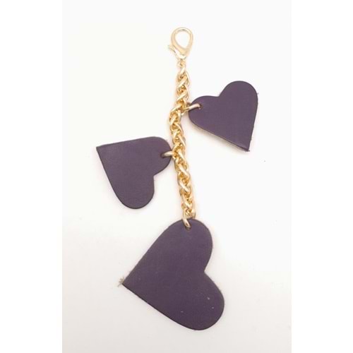 Çanta Aksesuar Mor Gerçek Deri Kalpli Süs Püskül Light Gold Zincirli