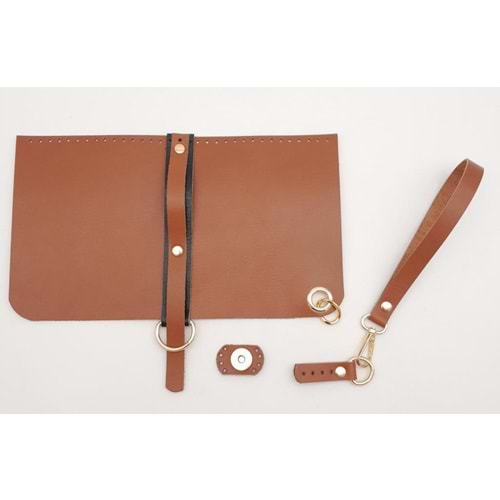 Çanta Aksesuar Gerçek Deri Abiye Cluch Çanta Seti Taba Renk Light Gold Metalli