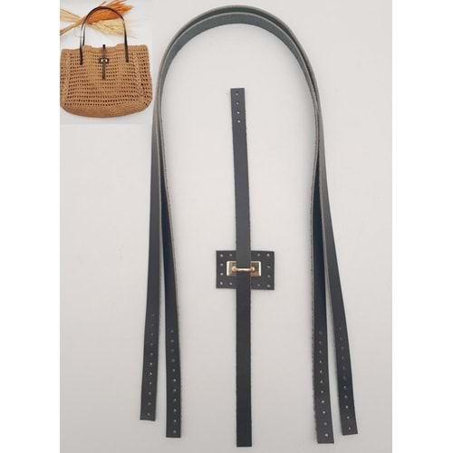 Çanta Aksesuar Gerçek Deri Köprü Kilitli Çanta Seti Siyah Renk Light Gold Metalli