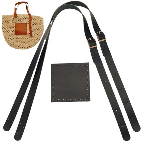 Çanta Aksesuar Gerçek Deri Cepli Ayarlanabilir Çift Saplı Çanta Seti Siyah Renk Light Gold Metalli