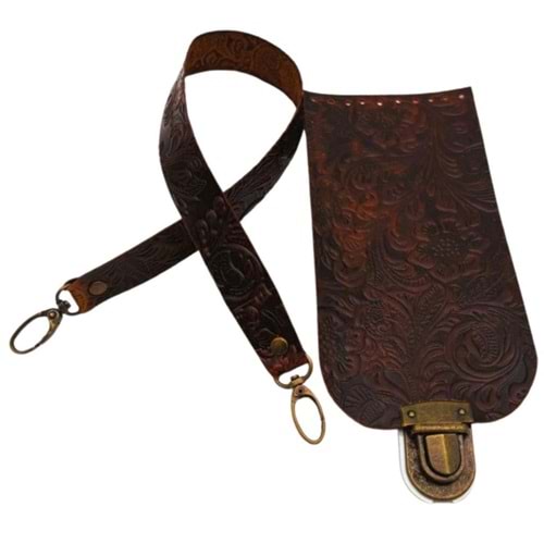 Çanta Aksesuar Gerçek Deri Çiçek Desenli Kapak ve Sap Seti Antik Metalli