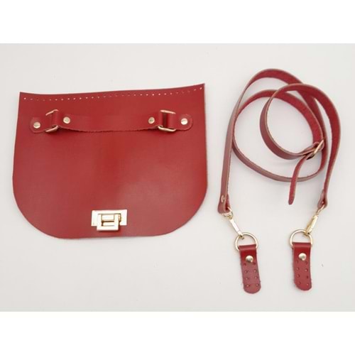Çanta Aksesuar Kırmızı Gerçek Deri 130x2 cm Ayarlı Saplı Çanta Çanta Seti Light Gold Metalli