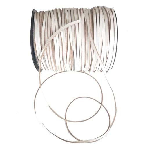 Çanta Aksesuar Beyaz Renk Gerçek Deri 3 Mm Şerit Deri İp 1 Metre