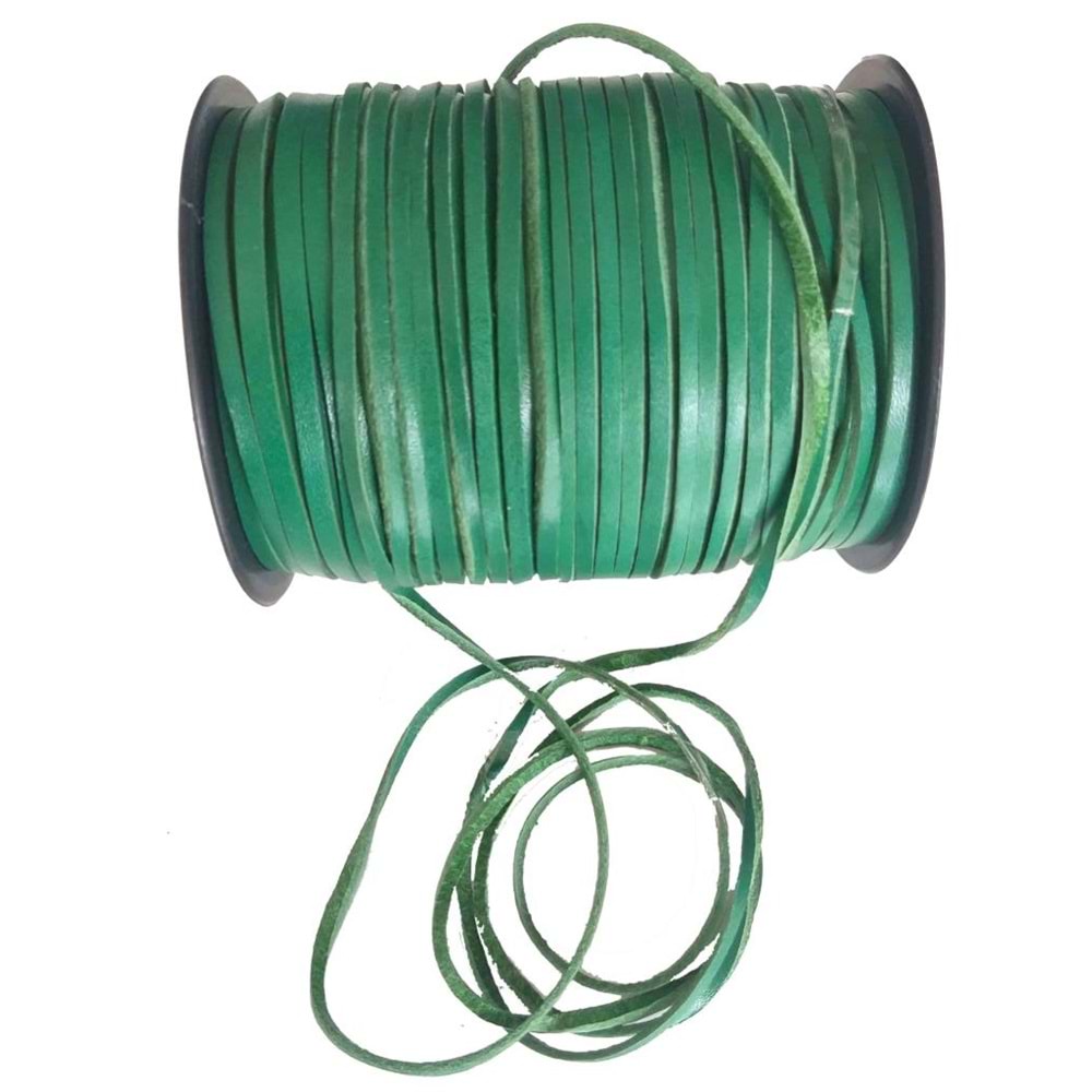 Çanta Aksesuar Yeşil Renk Gerçek Deri 3 Mm Şerit Deri İp