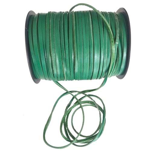 Çanta Aksesuar Yeşil Renk Gerçek Deri 3 Mm Şerit Deri İp