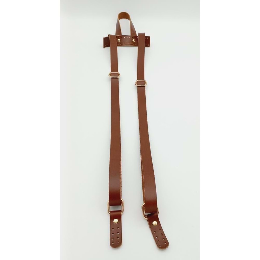 Çanta Aksesuar Gerçek Deri Kızıl Kahve Sırt Çanta Sapı Light Gold Metalli