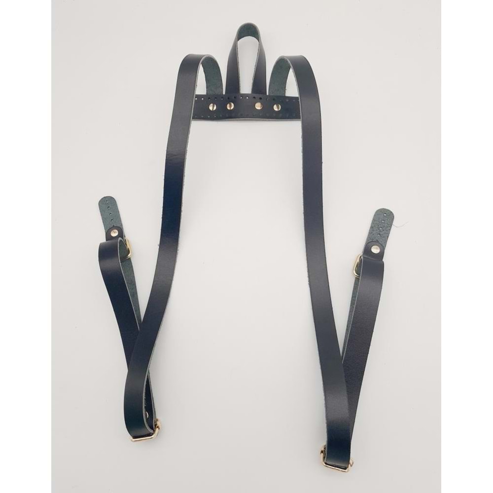 Çanta Aksesuar Gerçek Deri Siyah Sırt Çanta Sapı Light Gold Metalli