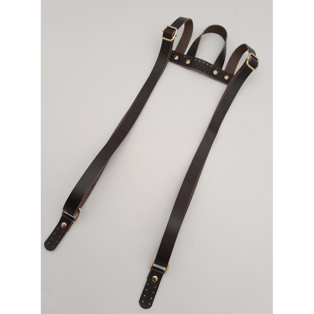 Çanta Aksesuar Gerçek Deri Kahverengi Sırt Çanta Sapı Light Gold Metalli