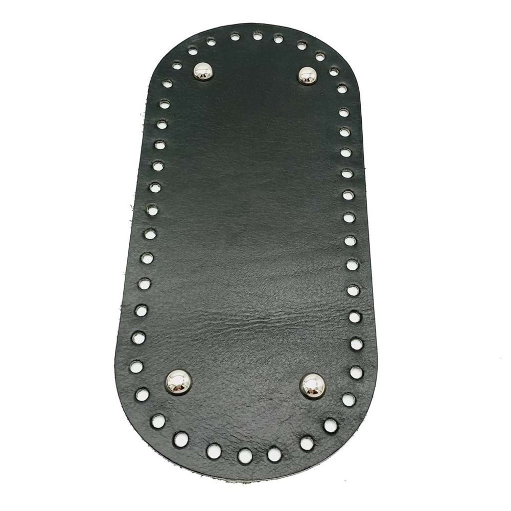 Çanta Aksesuar Gerçek Deri Siyah 25X12 cm Oval Gümüş Metalli Çanta Tabanı