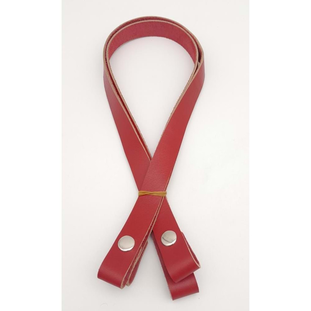 Çanta Aksesuar Kırmızı Tek Kat Gerçek Deri Çıtçıtlı Çanta Sapı Gümüş Metalli