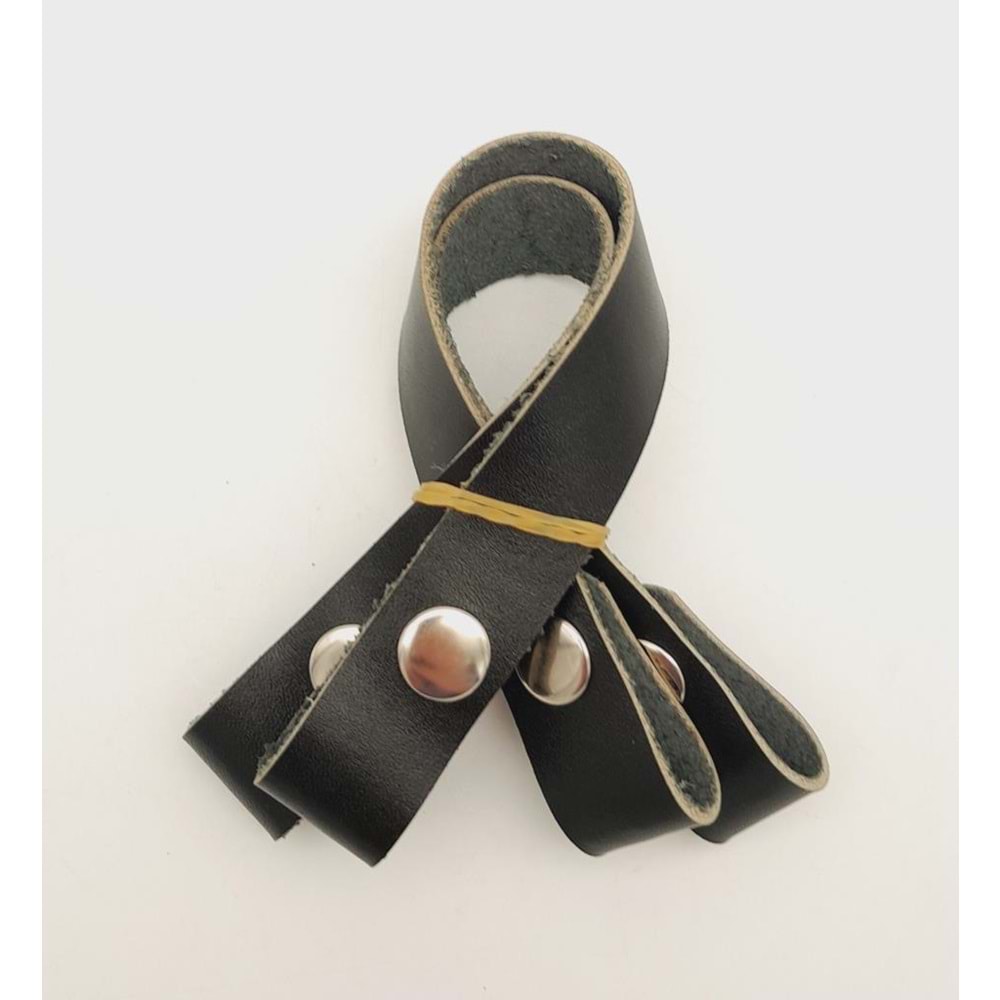 Çanta Aksesuar 30 cm Gerçek Deri Siyah Renk Çıtçıtlı Sap Gümüş Metalli