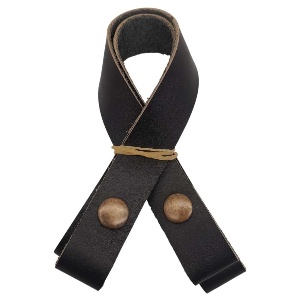 Çanta Aksesuar 30 cm Gerçek Deri Siyah Renk Çıtçıtlı Sap Antik Metalli