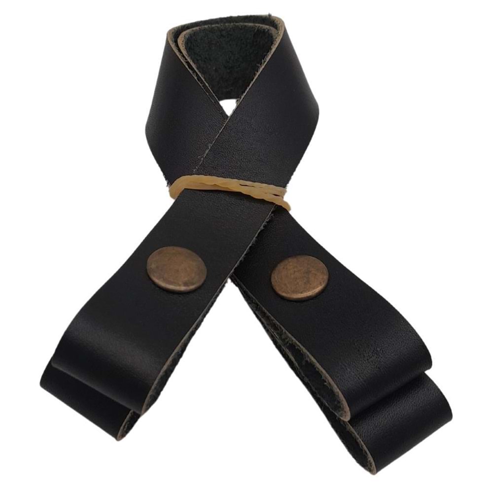 Çanta Aksesuar 30 cm Gerçek Deri Siyah Renk Çıtçıtlı Sap Antik Metalli