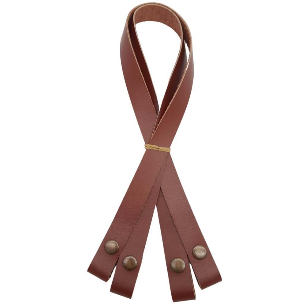 Çanta Aksesuar Gerçek Deri Çıtçıtlı Çanta Sapı Kızıl Kahve Renk Antik Metalli