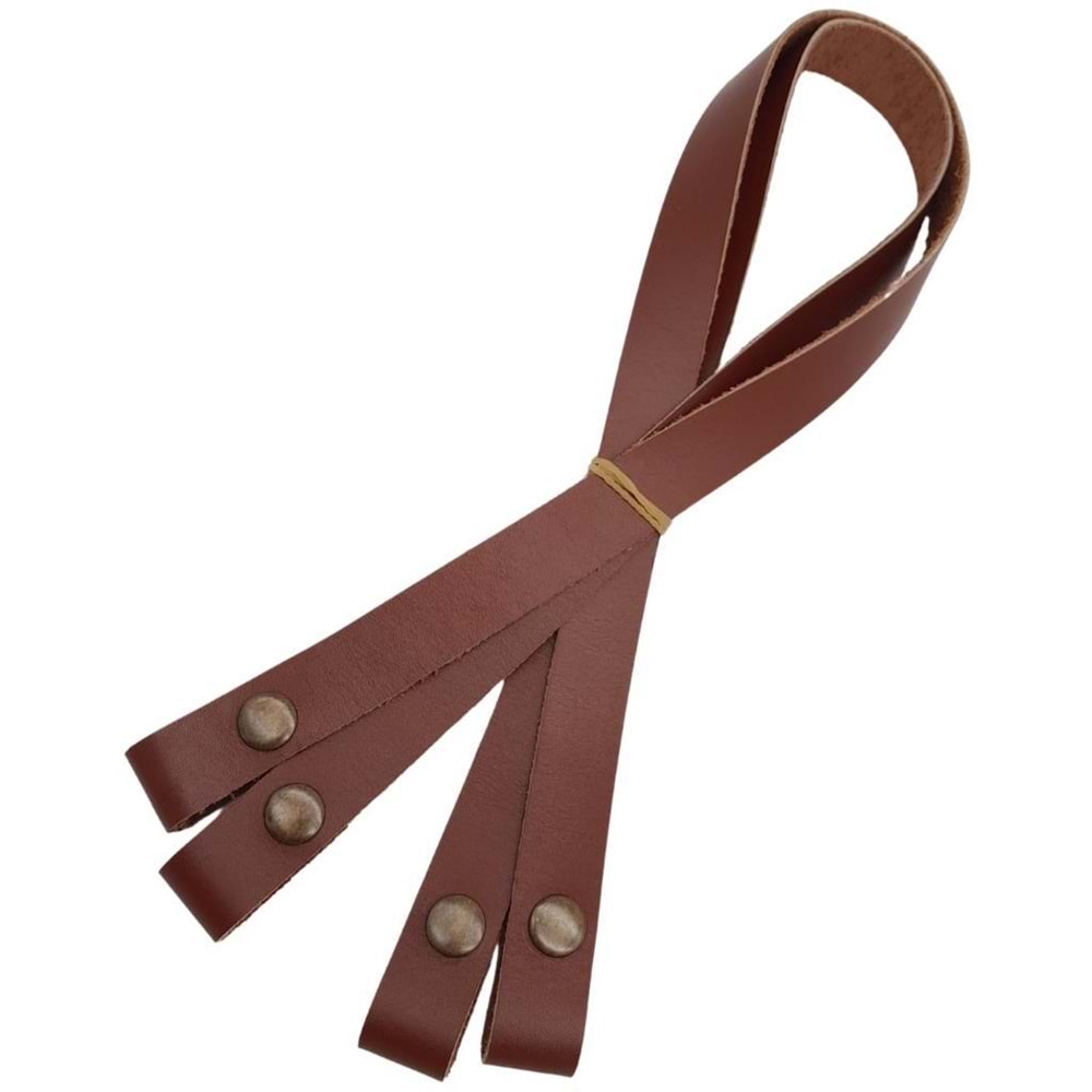 Çanta Aksesuar Gerçek Deri Çıtçıtlı Çanta Sapı Kızıl Kahve Renk Antik Metalli