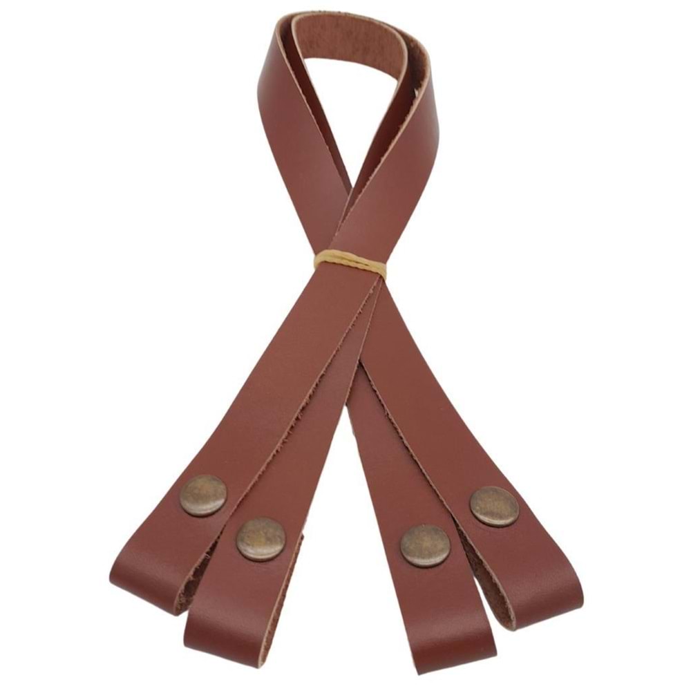 Çanta Aksesuar Gerçek Deri Çıtçıtlı Çanta Sapı Kızıl Kahve Renk Antik Metalli