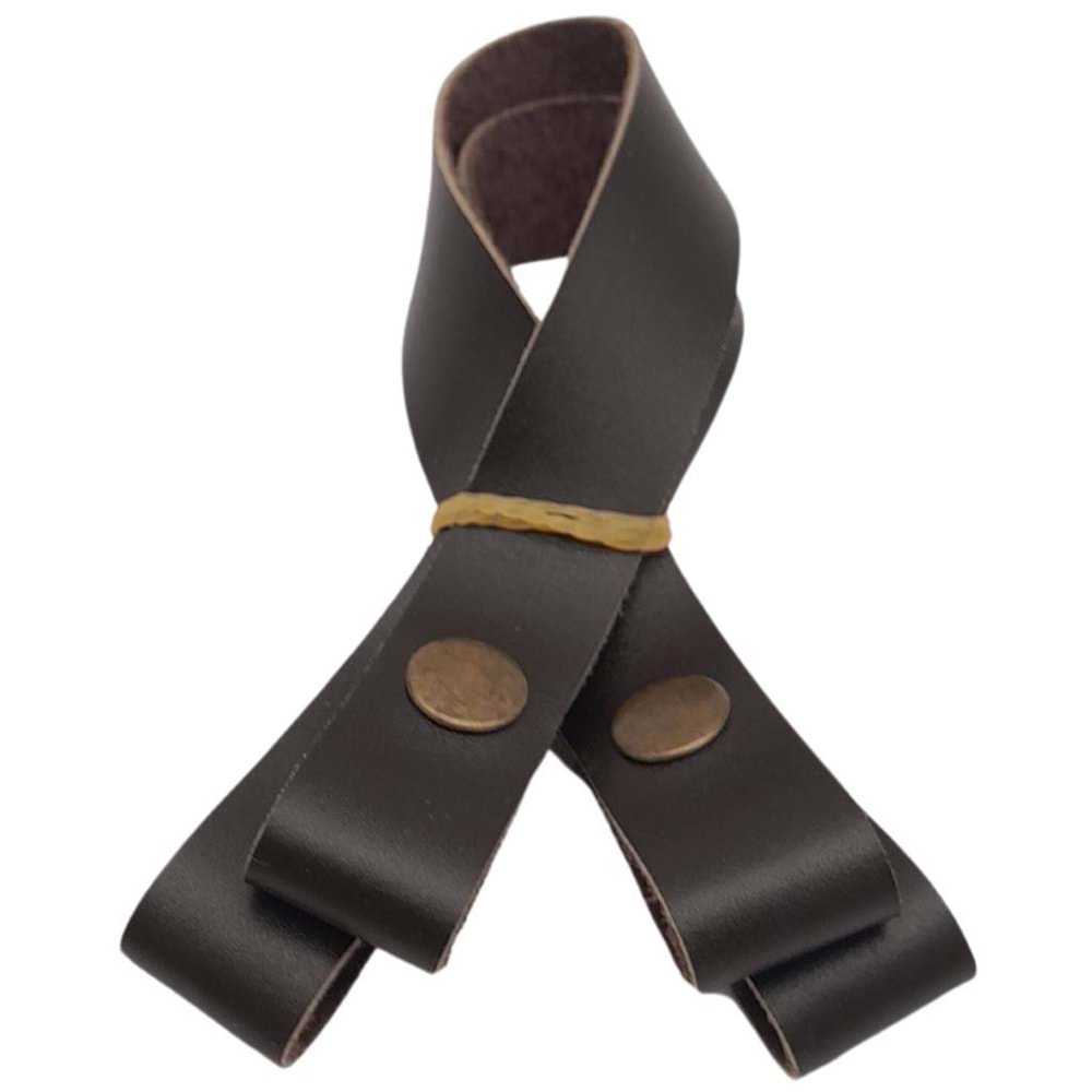 Çanta Aksesuar 30 cm Gerçek Deri Koyu Kahverengi Çıtçıtlı Sap Antik Metalli