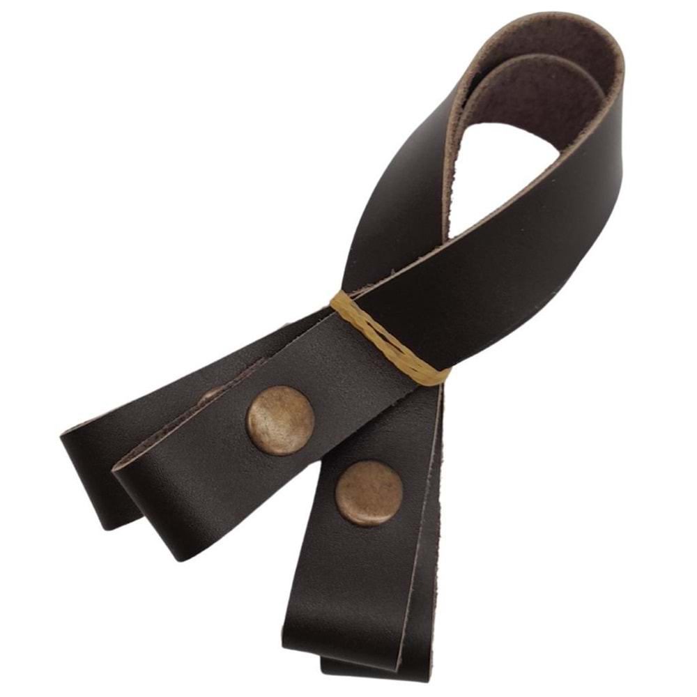 Çanta Aksesuar 30 cm Gerçek Deri Koyu Kahverengi Çıtçıtlı Sap Antik Metalli