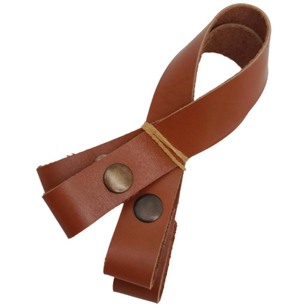 Çanta Aksesuar 30 cm Gerçek Deri Taba Renk Çıtçıtlı Sap Antik Metalli