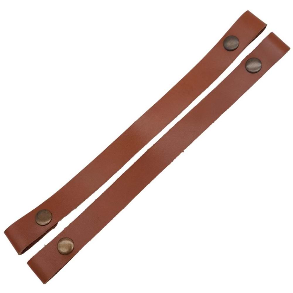 Çanta Aksesuar 30 cm Gerçek Deri Taba Renk Çıtçıtlı Sap Antik Metalli