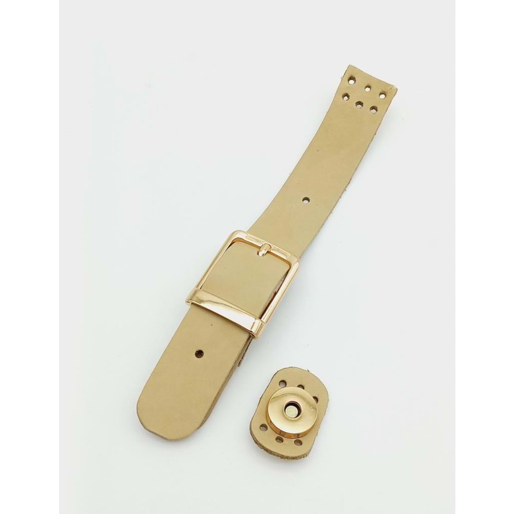 Çanta Aksesuar 18x2,3 cm Ham (Doğal) Gerçek Deri Tokalı Çanta Kapağı Light Gold Metalli