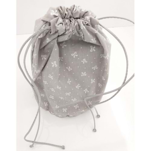 Çanta Aksesuar Hazır Kova Çanta Astarı Gri Üzeri Kurdele Desen