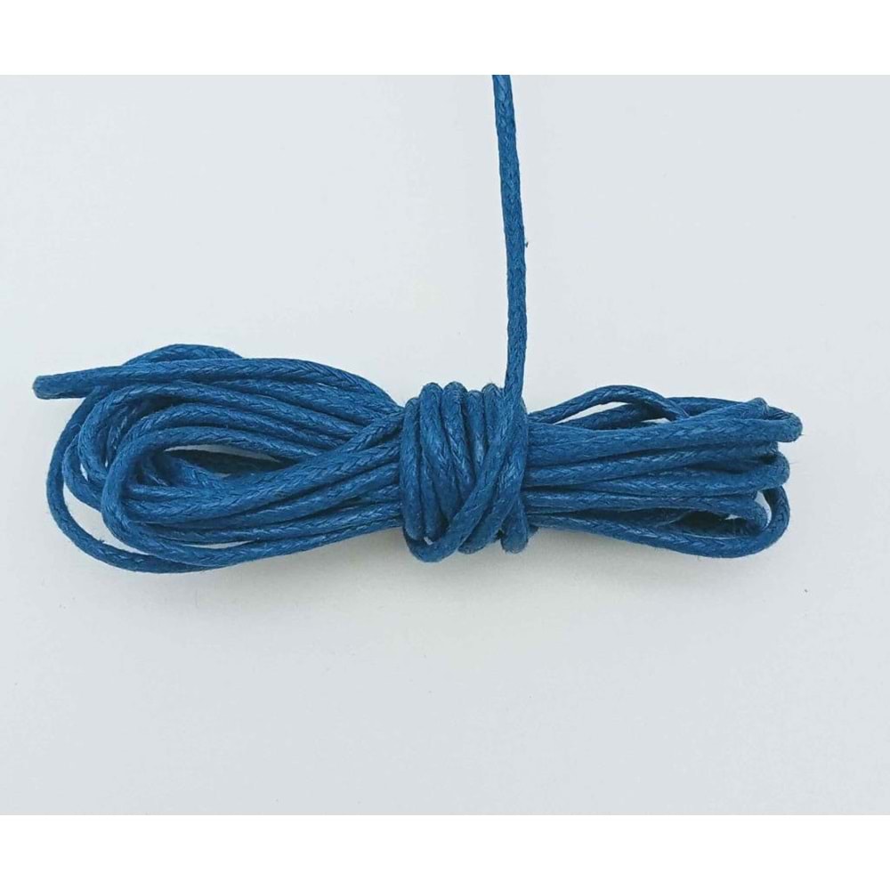 Çanta Aksesuar Mavi Renk Mumlu Koton İp 5 Metre