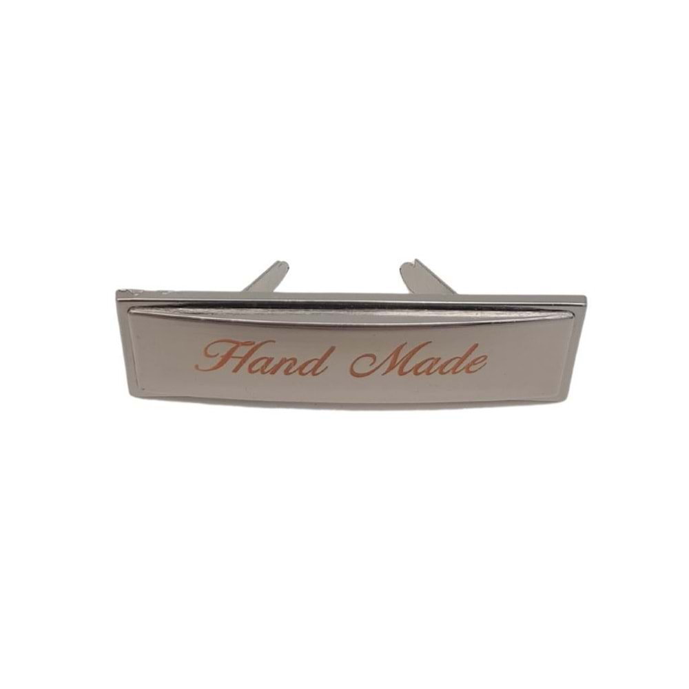 Çanta Aksesuar Handmade Yazılı Metal Etiket Plaka Süs Gümüş Renk
