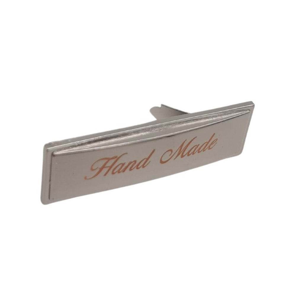Çanta Aksesuar Handmade Yazılı Metal Etiket Plaka Süs Gümüş Renk