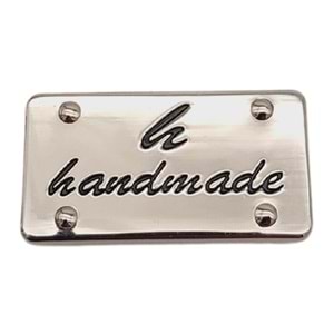 Çanta Aksesuar Handmade Yazılı Metal Etiket 3.7x2 cm Plaka Süs Gümüş Renk