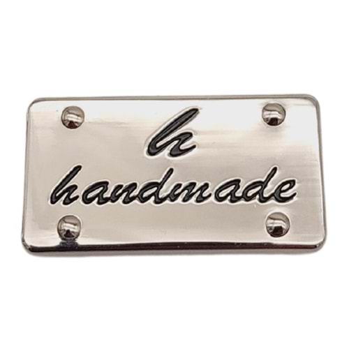 Çanta Aksesuar Handmade Yazılı Metal Etiket 3.7x2 cm Plaka Süs Gümüş Renk