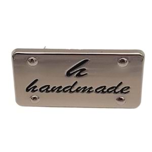 Çanta Aksesuar Handmade Yazılı Metal Etiket 3.7x2 cm Plaka Süs Gümüş Renk