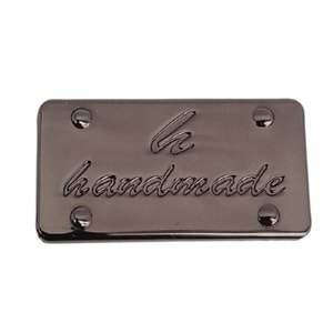 Çanta Aksesuar Handmade Yazılı Metal Etiket 3.7x2 cm Plaka Süs Füme Renk