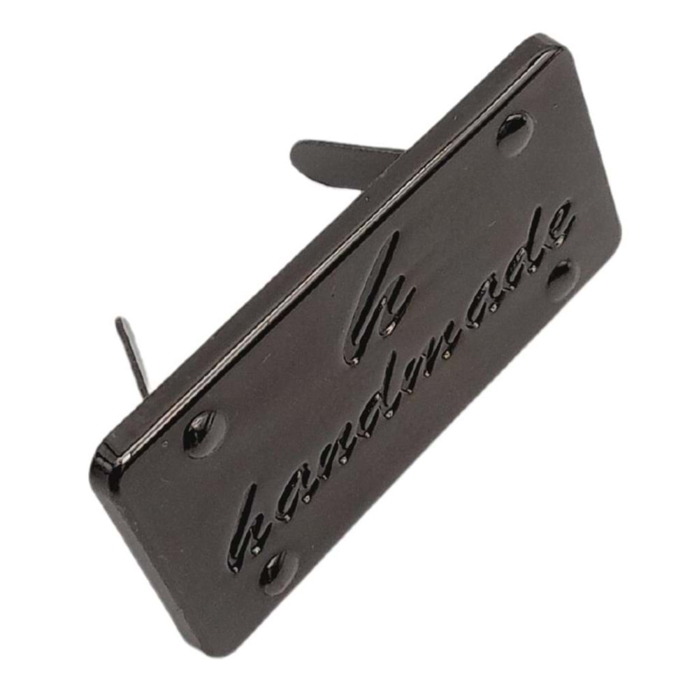 Çanta Aksesuar Handmade Yazılı Metal Etiket 3.7x2 cm Plaka Süs Füme Renk