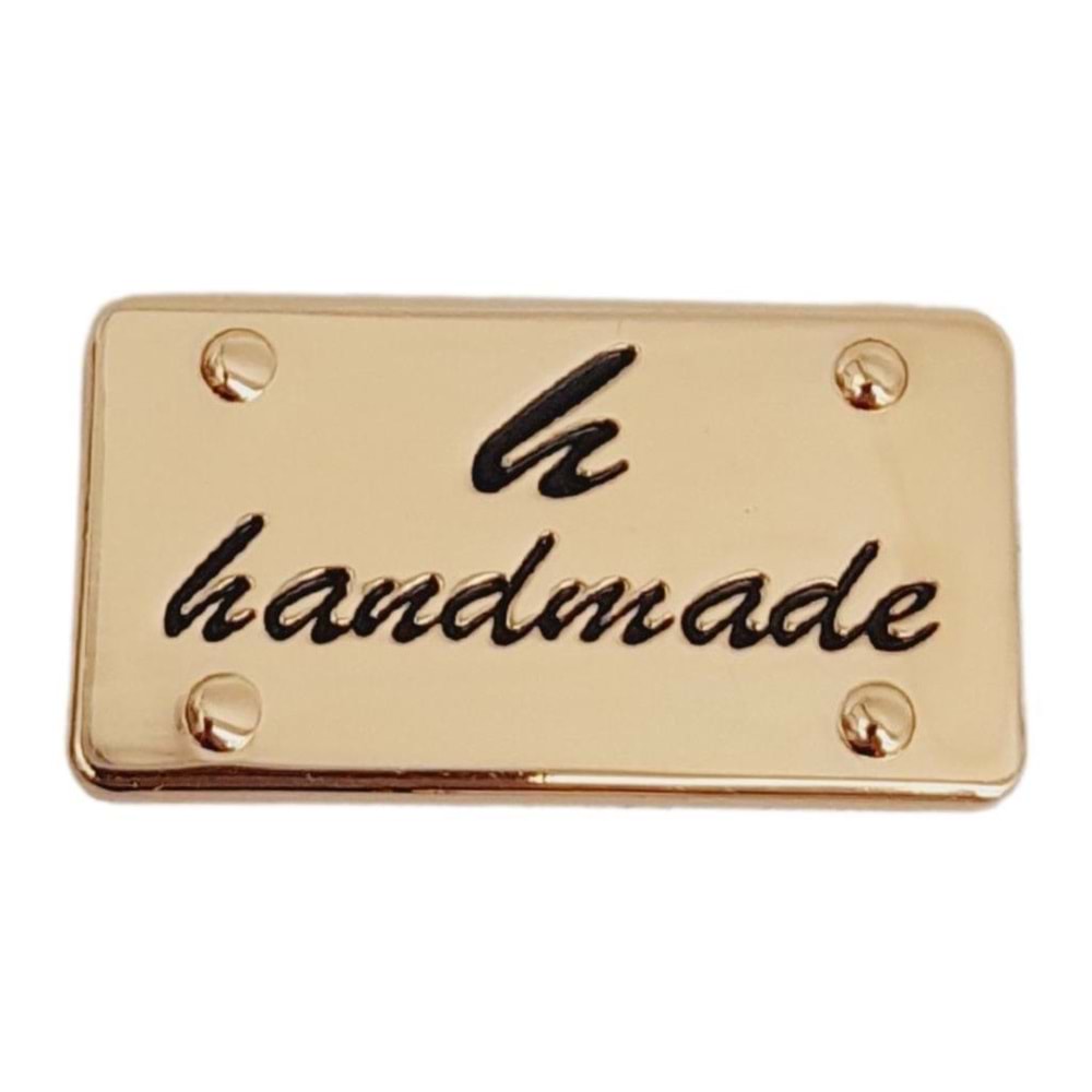 Çanta Aksesuar Handmade Yazılı Metal Etiket 3.7x2 cm Plaka Süs Light Gold Renk