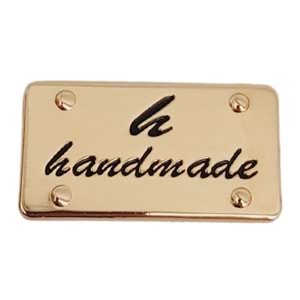 Çanta Aksesuar Handmade Yazılı Metal Etiket 3.7x2 cm Plaka Süs Light Gold Renk