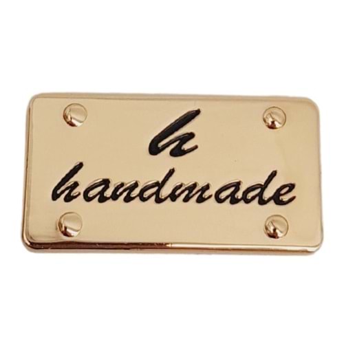 Çanta Aksesuar Handmade Yazılı Metal Etiket 3.7x2 cm Plaka Süs Light Gold Renk