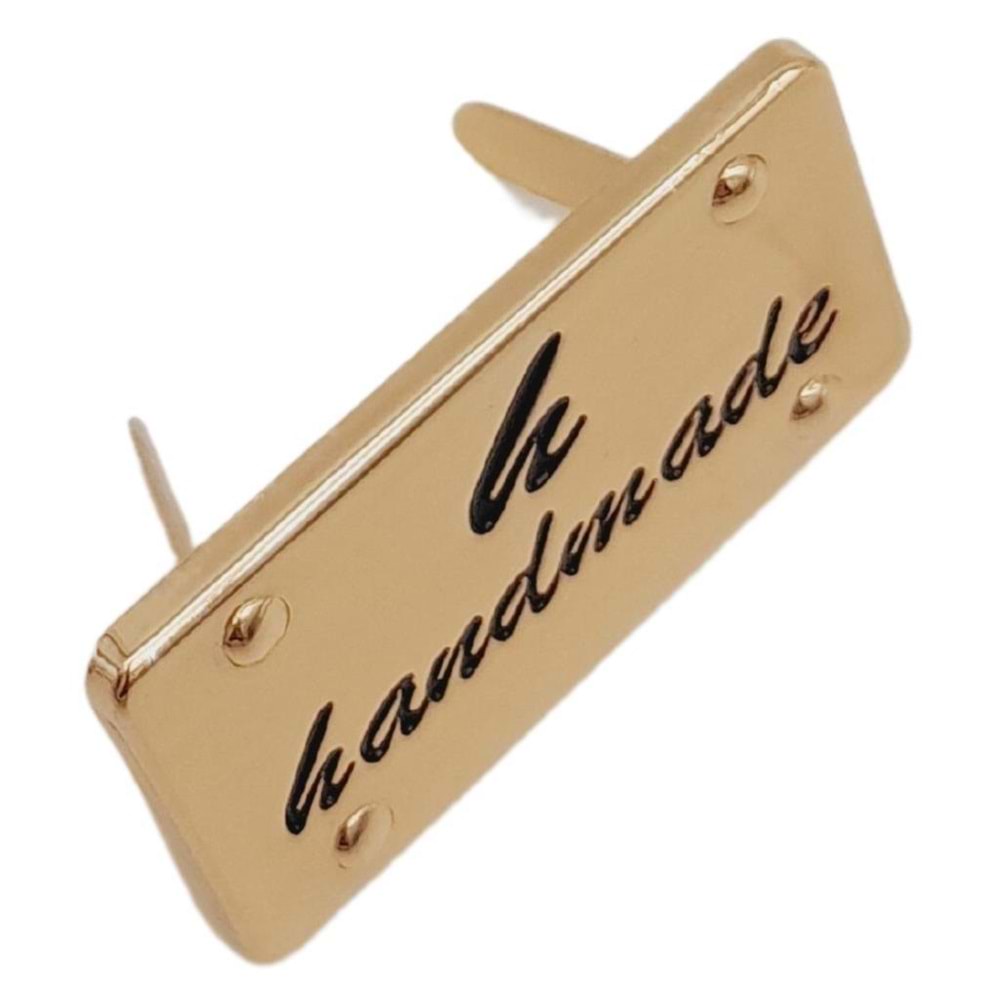 Çanta Aksesuar Handmade Yazılı Metal Etiket 3.7x2 cm Plaka Süs Light Gold Renk
