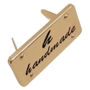 Çanta Aksesuar Handmade Yazılı Metal Etiket 3.7x2 cm Plaka Süs Light Gold Renk