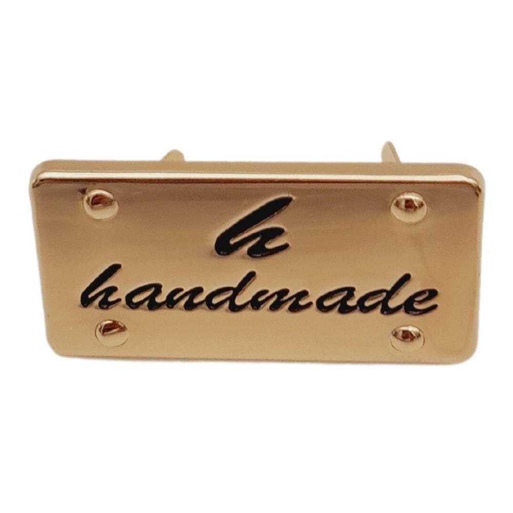 Çanta Aksesuar Handmade Yazılı Metal Etiket 3.7x2 cm Plaka Süs Light Gold Renk