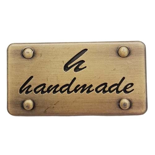 Çanta Aksesuar Handmade Yazılı Metal Etiket 3.7x2 cm Plaka Süs Antik Renk