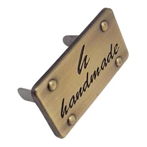 Çanta Aksesuar Handmade Yazılı Metal Etiket 3.7x2 cm Plaka Süs Antik Renk