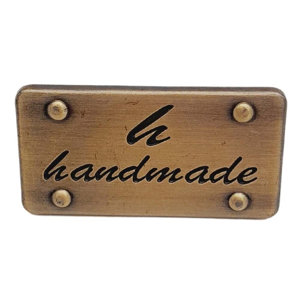 Çanta Aksesuar Handmade Yazılı Metal Etiket 3.7x2 cm Plaka Süs Antik Renk