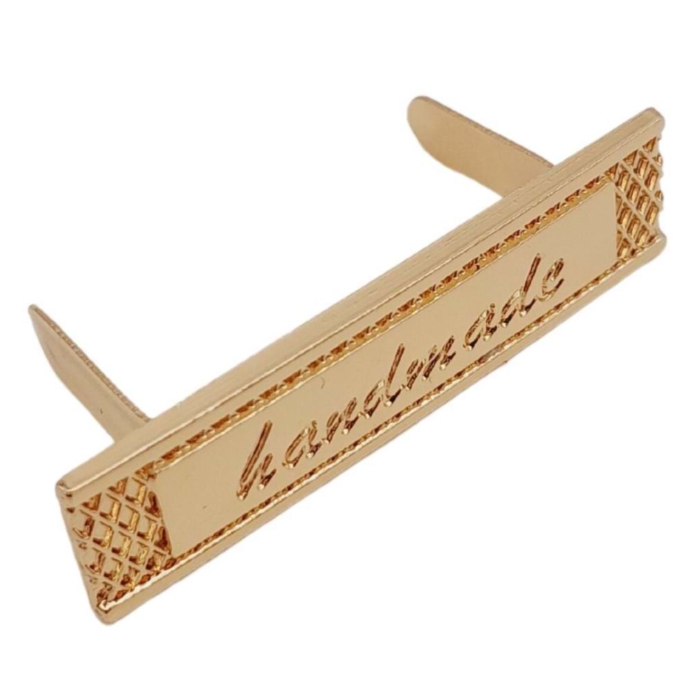 Çanta Aksesuar Handmade Yazılı Metal Etiket 4x1 cm Plaka Süs Light Gold Renk