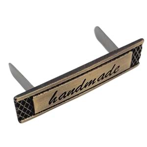 Çanta Aksesuar Handmade Yazılı Metal Etiket 4x1 cm Plaka Süs Antik Renk