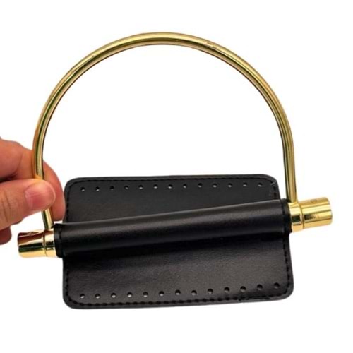 Çanta Aksesuar Suni Derili Metal Çanta Sapı İpek Model Siyah Renk Light Gold Metal