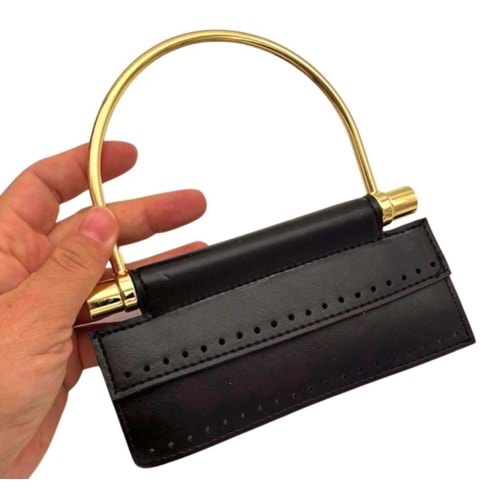 Çanta Aksesuar Suni Derili Metal Çanta Sapı İpek Model Siyah Renk Light Gold Metal (Yeni Model)