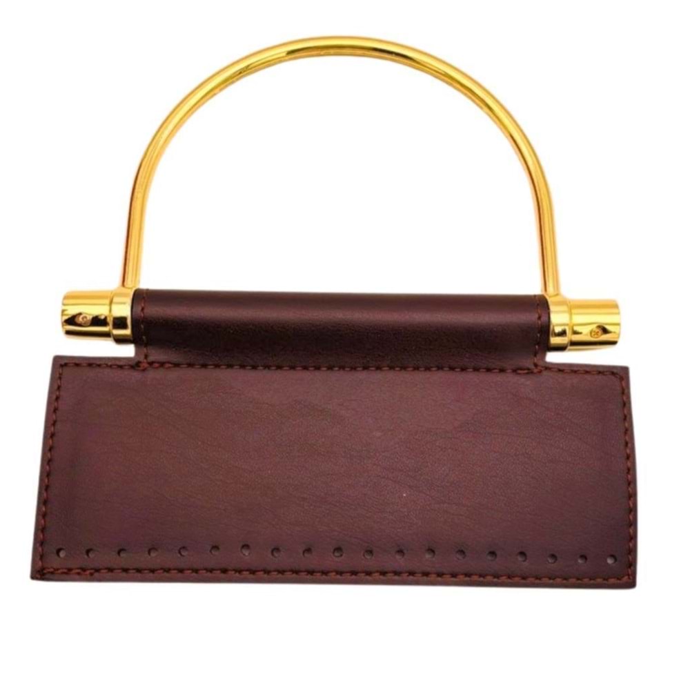 Çanta Aksesuar Suni Derili Metal Çanta Sapı İpek Model Koyu Kahve Renk Light Gold Metal (Yeni Model)