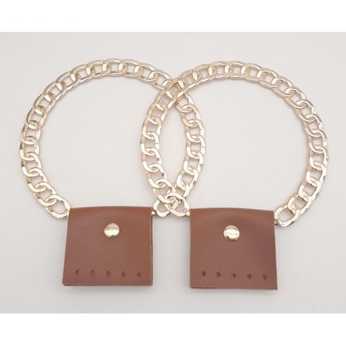 Çanta Aksesuar Taba Suni Derili Zincir Görünümlü Kısmen Yuvarlak Metal Sap Light Gold Metal