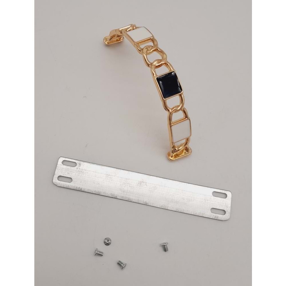 Çanta Aksesuar Siyah Beyaz Kare Desenli Light Gold Çanta Tutma Sapı